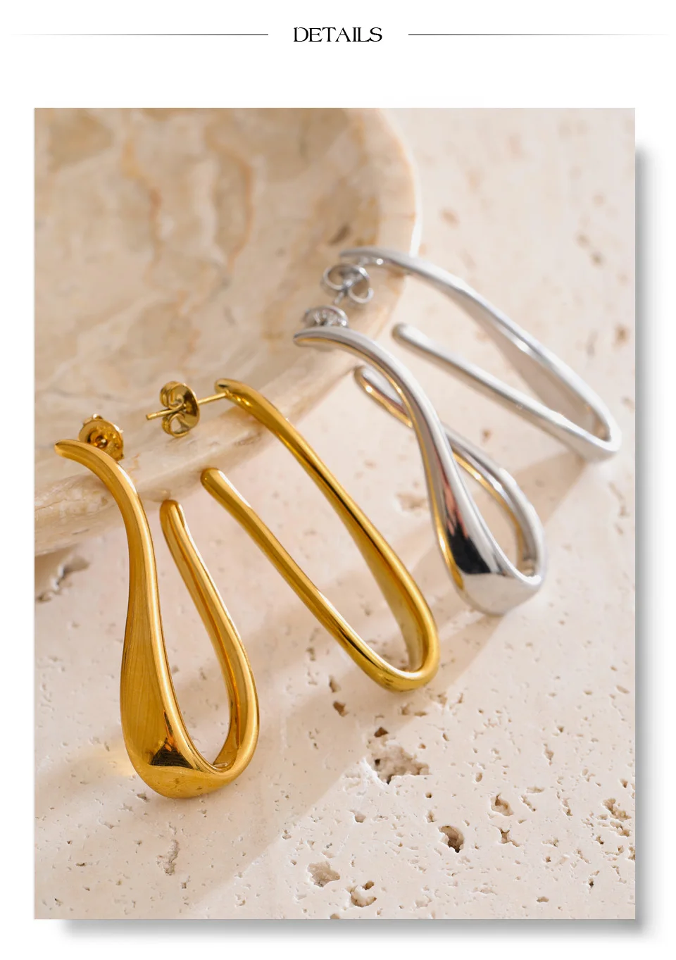 Yhpup 316L Stainless Steel Geometric Big Huggie Earrings for All Occasions Waterproof Simple Daily Casual Jewelry