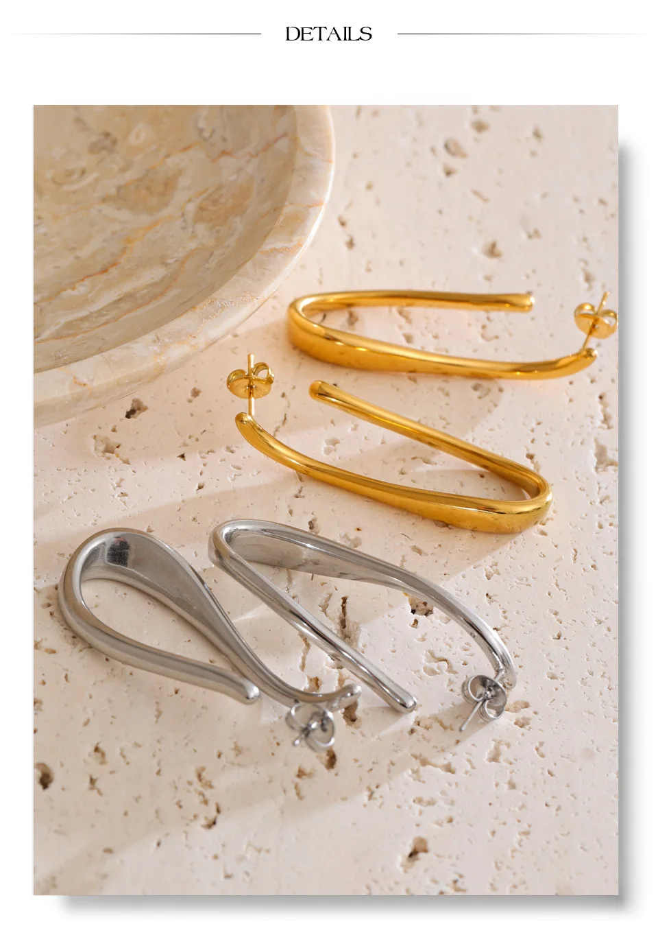 Yhpup 316L Stainless Steel Geometric Big Huggie Earrings for All Occasions Waterproof Simple Daily Casual Jewelry