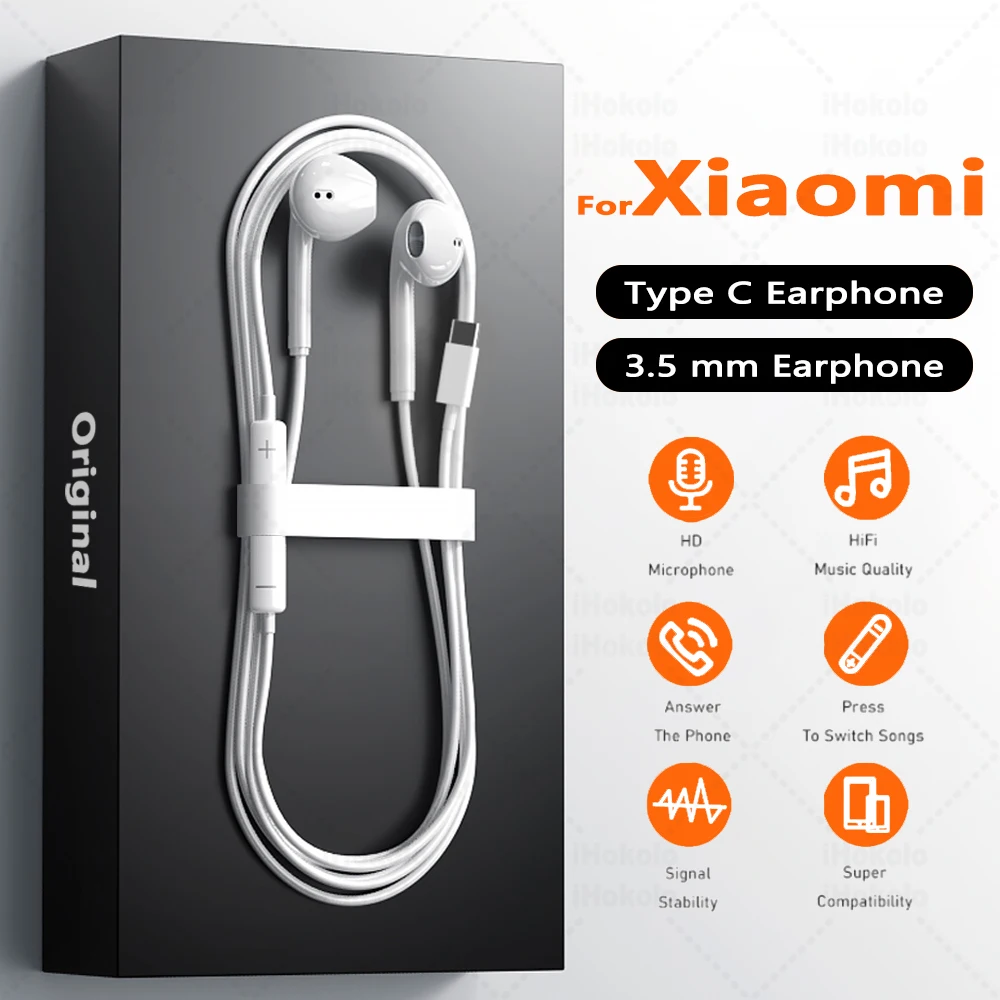 Original Type C Wired Headphones For Xiaomi 17 15 14 Pro Ultra 3.5mm Earphones For Redmi Poco Huawei Samsung Earbuds Accessories