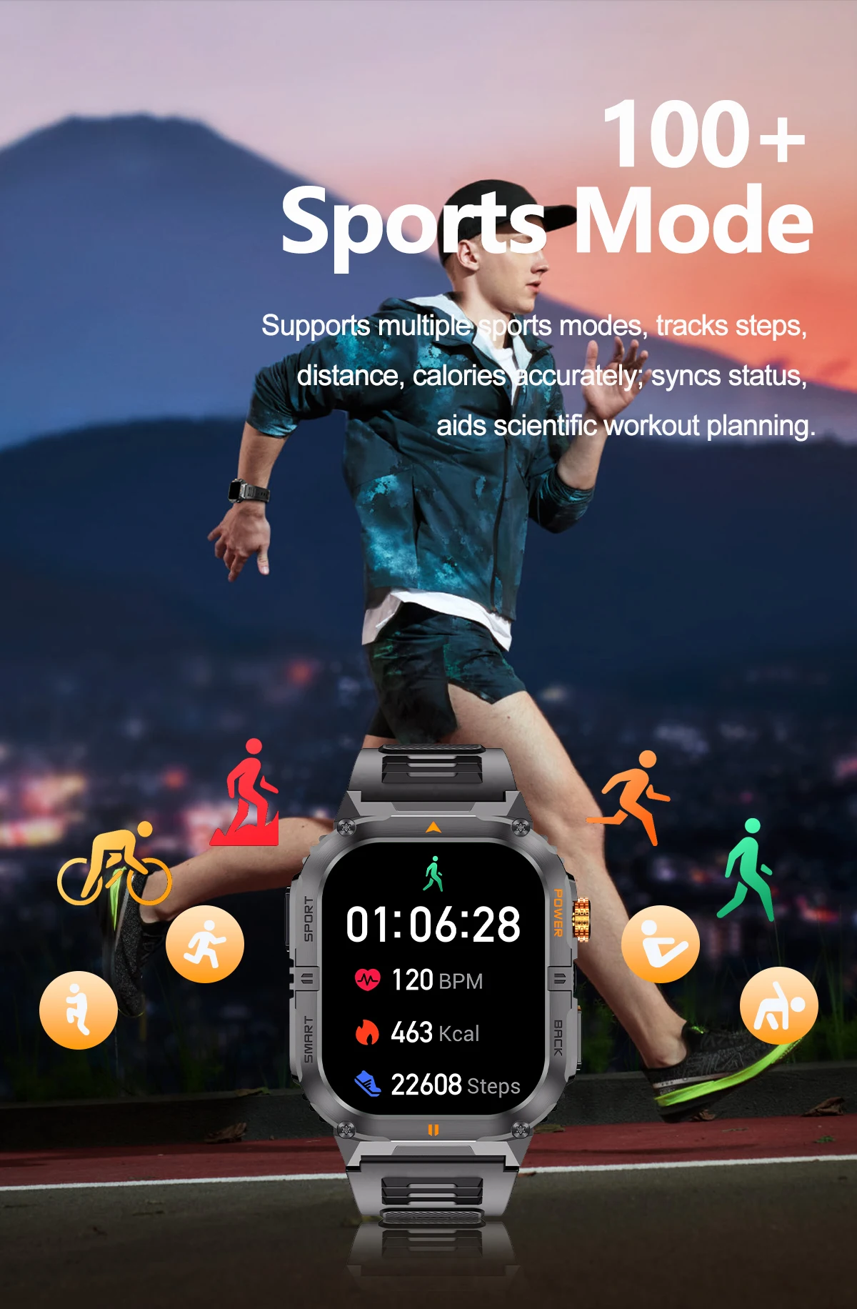 2026 1000mAh military outdoor smartwatch 2.01 inches LED flashlight IP68 waterproof Heart rate sleep Bluetooth call sport watch