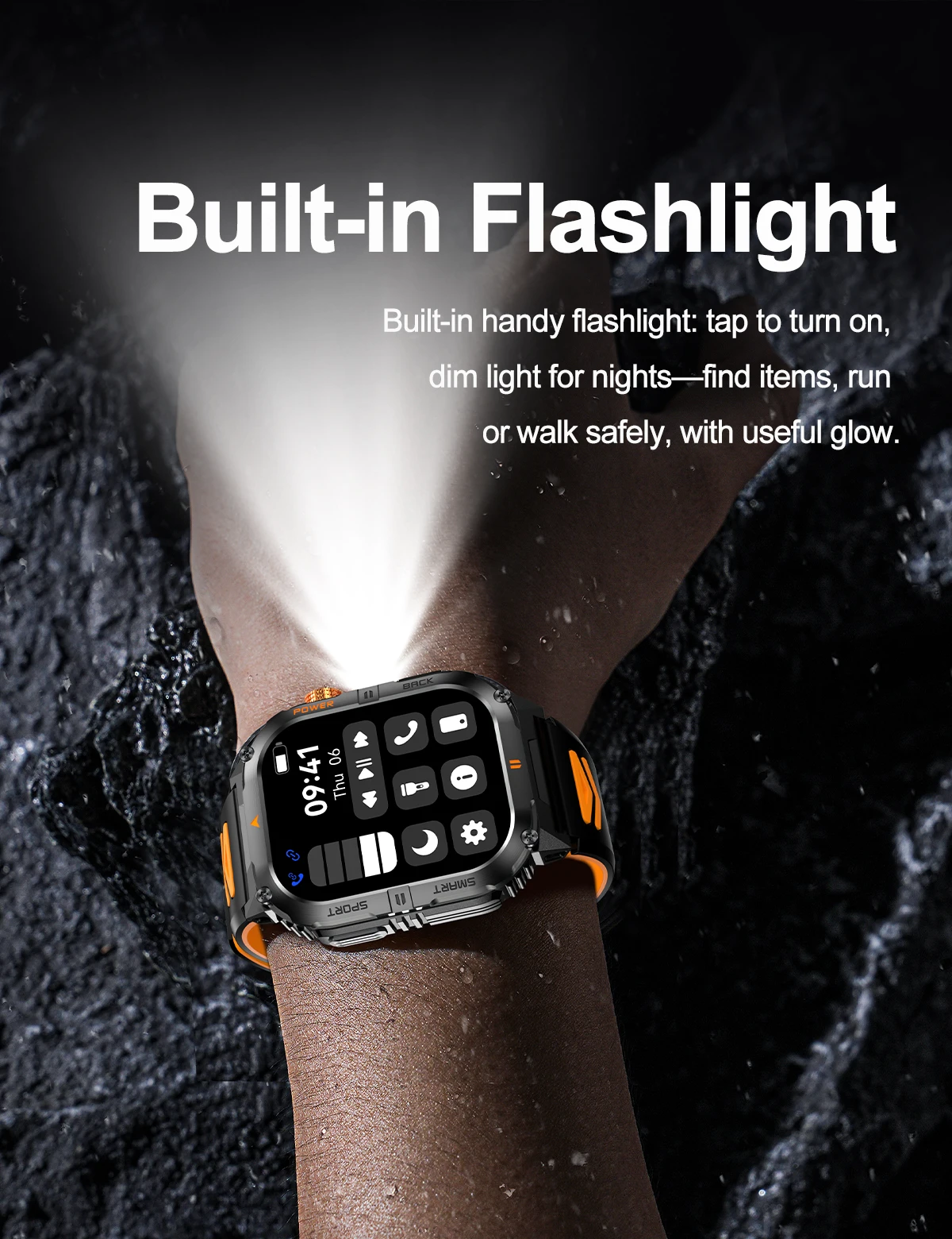 2026 1000mAh military outdoor smartwatch 2.01 inches LED flashlight IP68 waterproof Heart rate sleep Bluetooth call sport watch