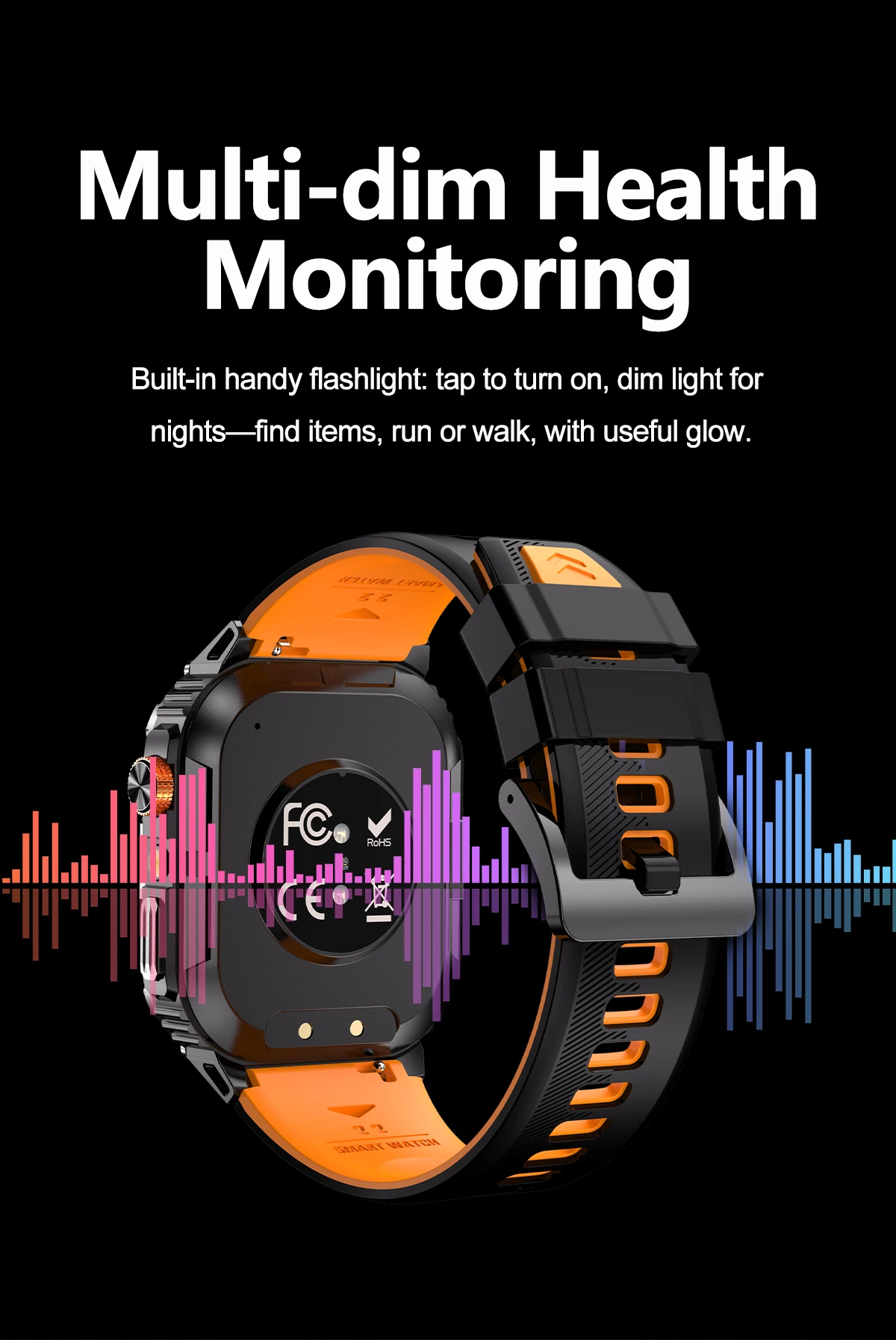 2026 1000mAh military outdoor smartwatch 2.01 inches LED flashlight IP68 waterproof Heart rate sleep Bluetooth call sport watch