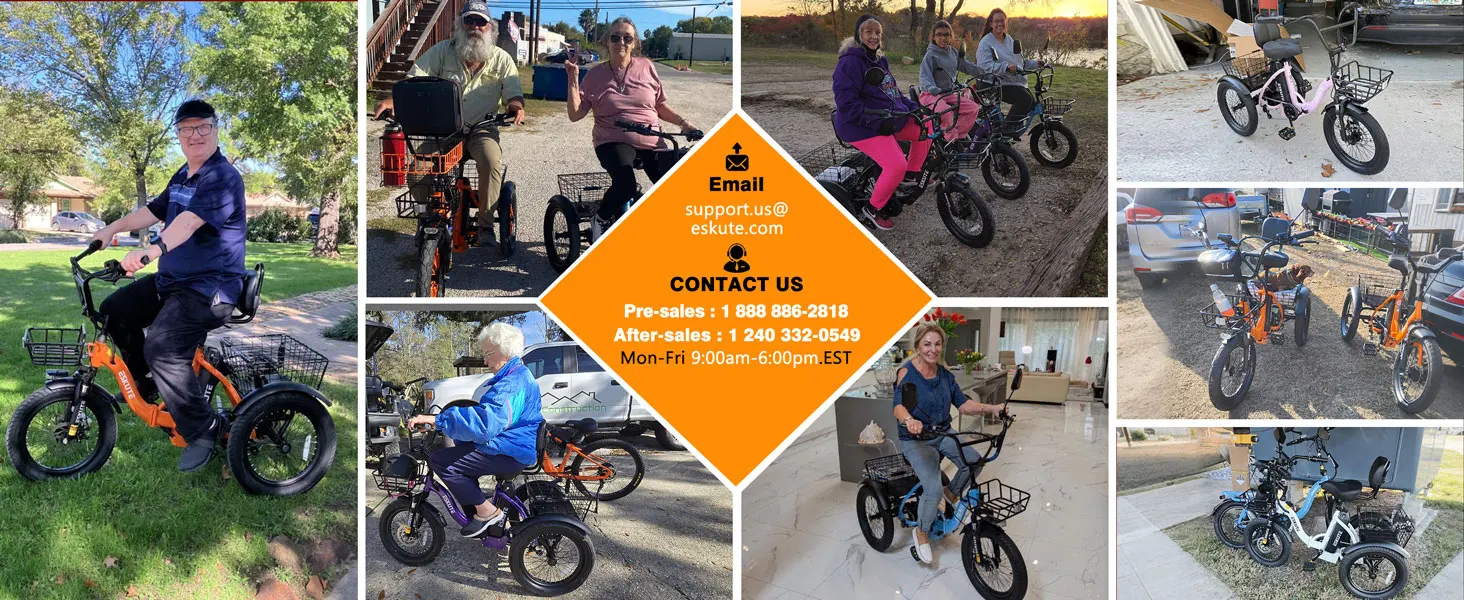 ESKUTE T300 E Trike Electric Bike, Peak Brushless Motor Folding Trike 18X3.0 Fat Tire Ebike, 624Wh Removable Battery, Step-Thru 3 Wheel Electric Bicycle, Up to 65 Miles, 18MPH+ Tricycle for Adults