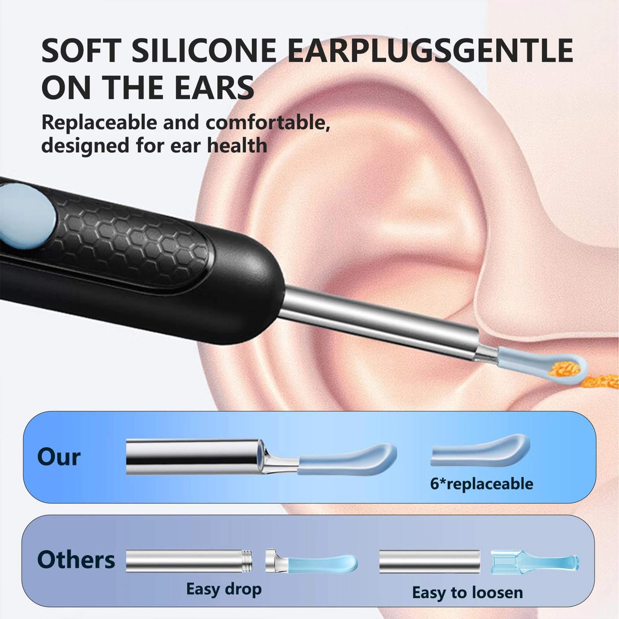Ear Wax Removal,Ear Cleaner with 1080P CameraSmart Visual Earwax Cleaning Tool8 Pcs Ear Set,6 Ear Scoop Ear Tips Replacement