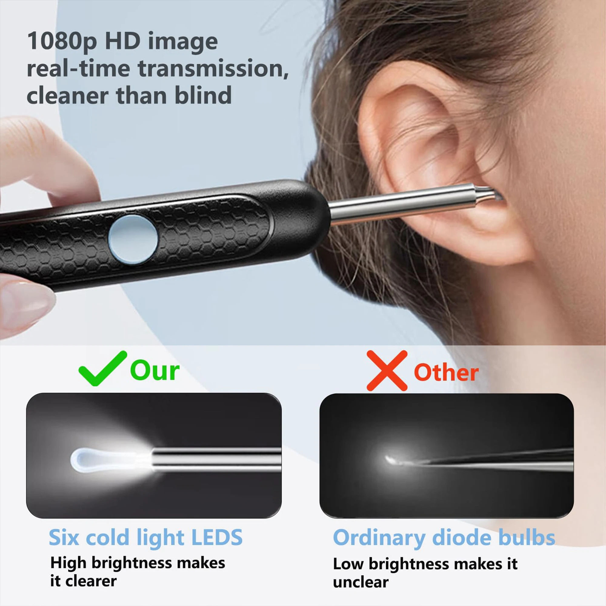 Ear Wax Removal,Ear Cleaner with 1080P CameraSmart Visual Earwax Cleaning Tool8 Pcs Ear Set,6 Ear Scoop Ear Tips Replacement