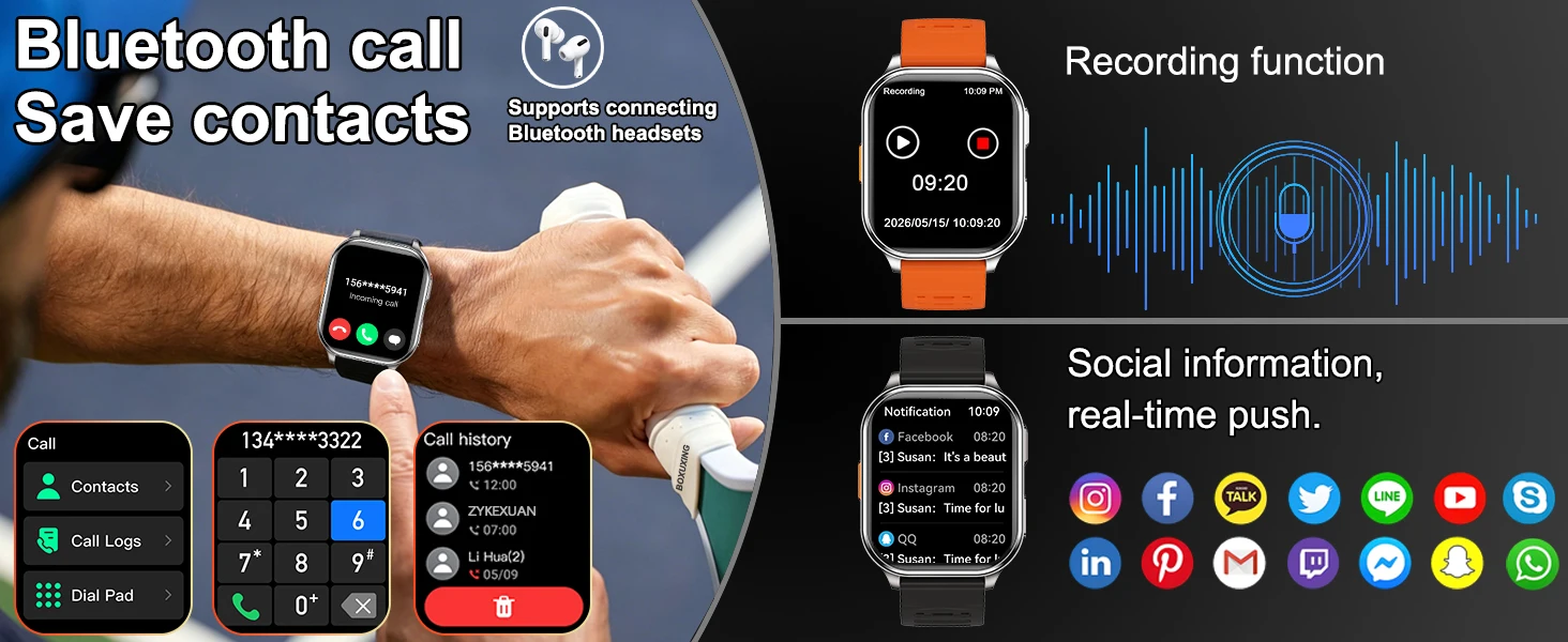 2026 New Smart Watch With Camera Men Women Photos Record Video Health Sports Fitness IP68 Waterproof Call Recording Smartwatches