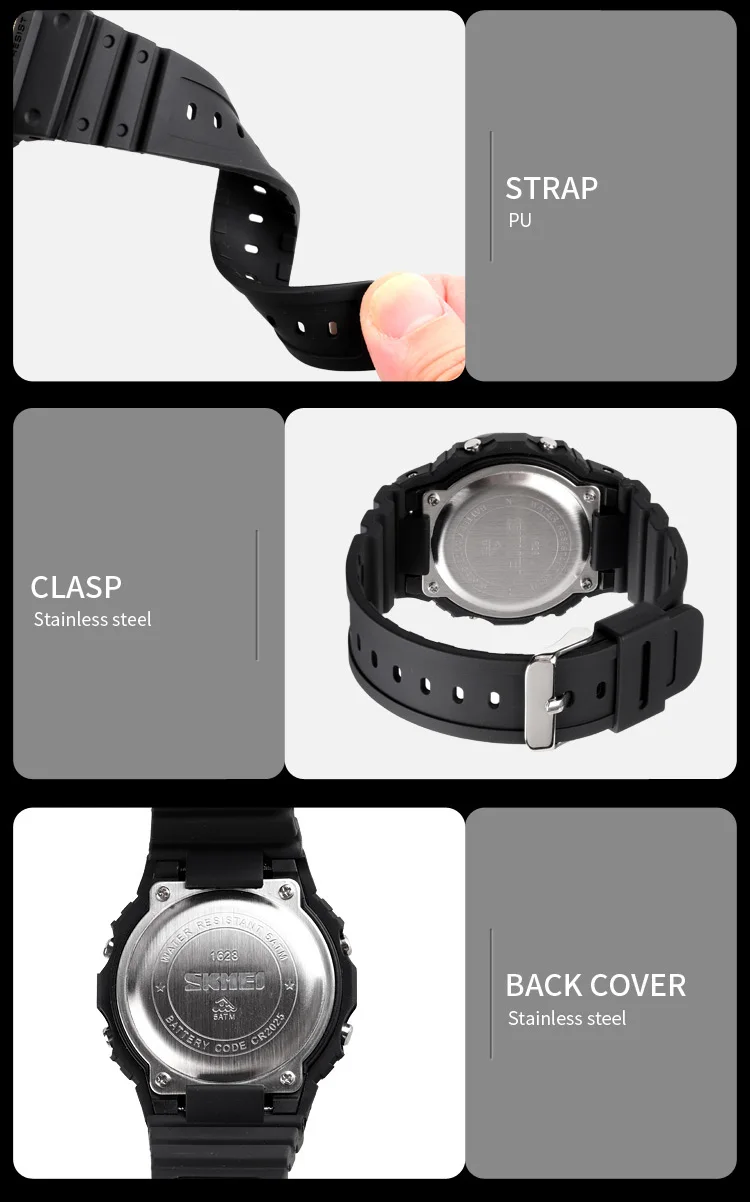 SKMEI 1628 Military Digital Watch for Men Retro Sport Waterproof Mens Electronic Wristwatch LED Display Clock 1988 Reloj Hombre