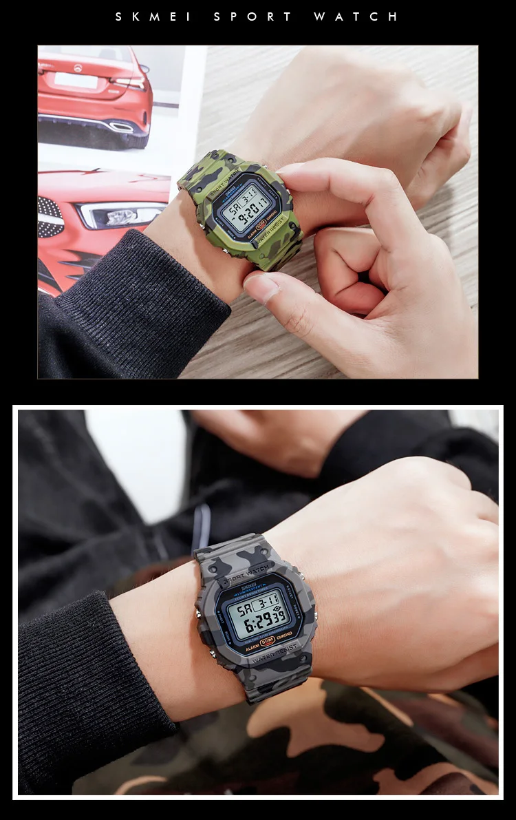 SKMEI 1628 Military Digital Watch for Men Retro Sport Waterproof Mens Electronic Wristwatch LED Display Clock 1988 Reloj Hombre