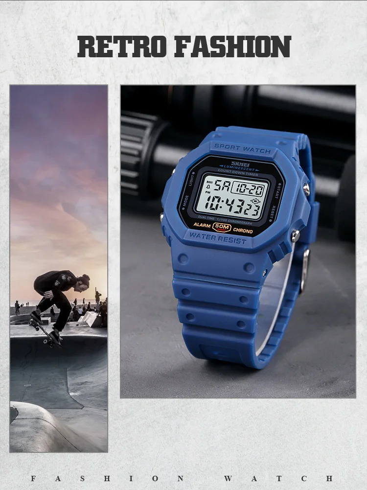 SKMEI 1628 Military Digital Watch for Men Retro Sport Waterproof Mens Electronic Wristwatch LED Display Clock 1988 Reloj Hombre