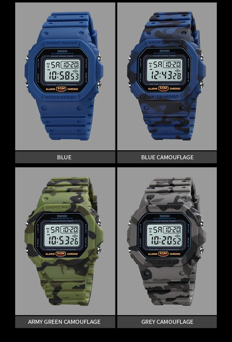 SKMEI 1628 Military Digital Watch for Men Retro Sport Waterproof Mens Electronic Wristwatch LED Display Clock 1988 Reloj Hombre