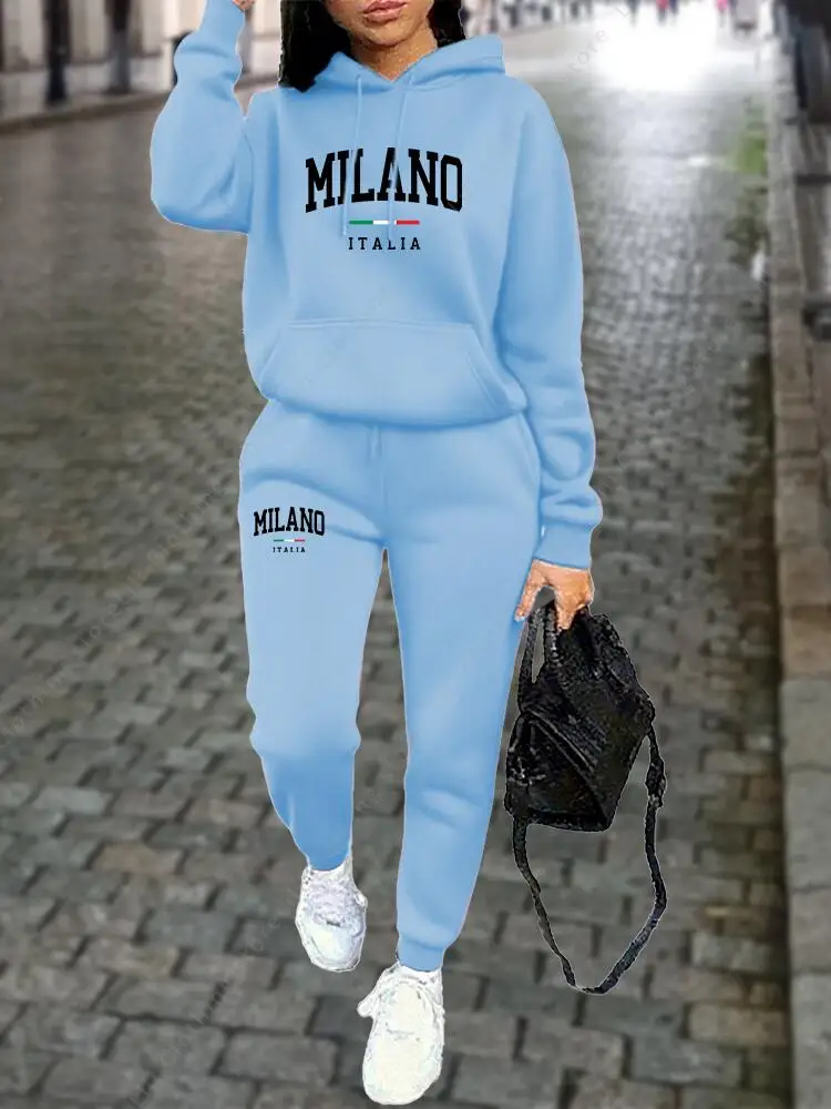 MILANO Pants Sets for Women Clothing High quality Sweatshirt Sweatpant Hoodie Suit 2 Piece Autumn Winter Outfits Woman Tracksuit