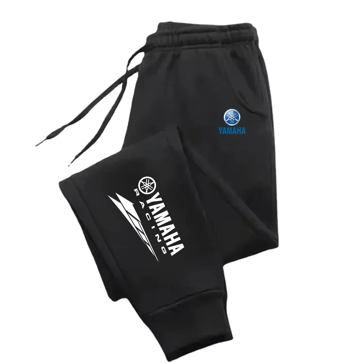 Yamaha logo letter printed multifunctional drawstring casual pants for men, loose straight leg sports pants