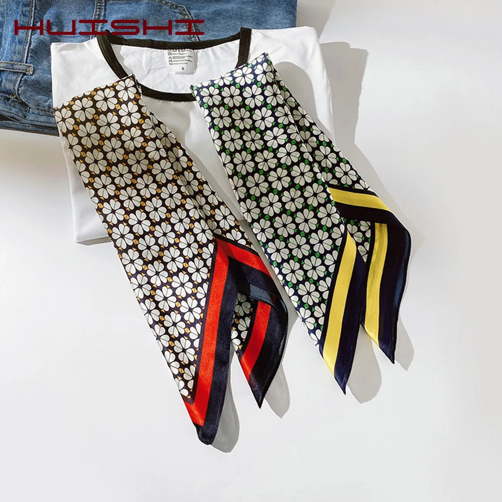 Silk Scarf Women Luxury Bandana Top Handkerchief For Hair Headscarf Flower Printed Women's Bag 100% Silk Bandanas Stole Scarves