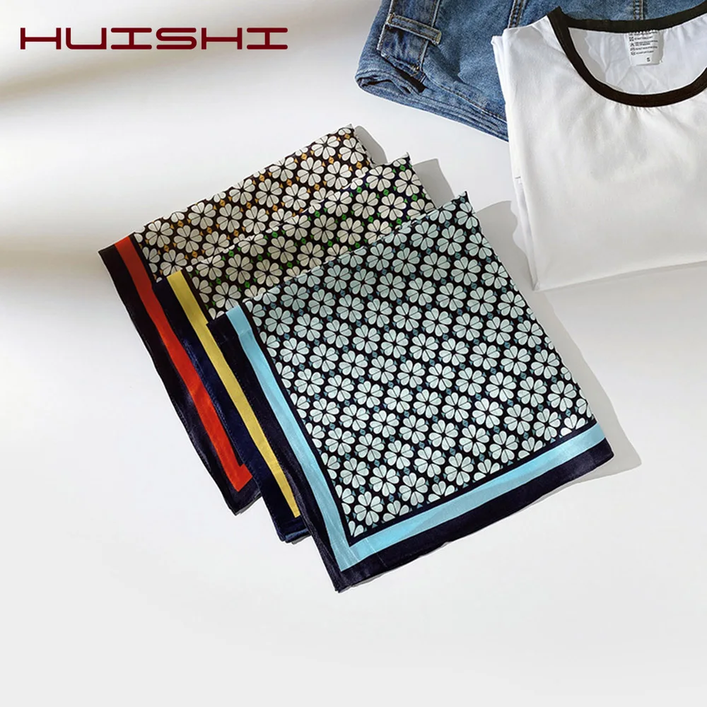 Silk Scarf Women Luxury Bandana Top Handkerchief For Hair Headscarf Flower Printed Women's Bag 100% Silk Bandanas Stole Scarves