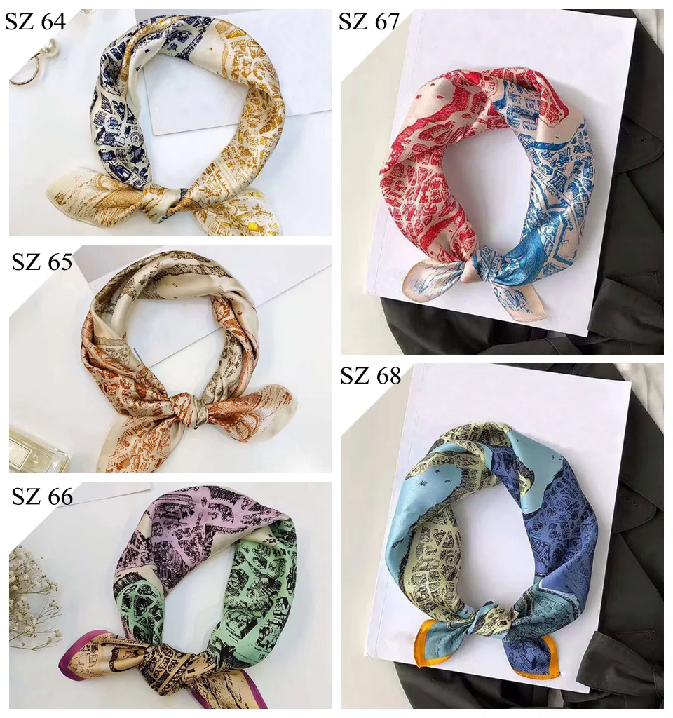Silk Scarf Women Luxury Bandana Top Handkerchief For Hair Headscarf Flower Printed Women's Bag 100% Silk Bandanas Stole Scarves