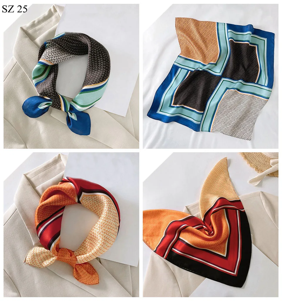 Silk Scarf Women Luxury Bandana Top Handkerchief For Hair Headscarf Flower Printed Women's Bag 100% Silk Bandanas Stole Scarves