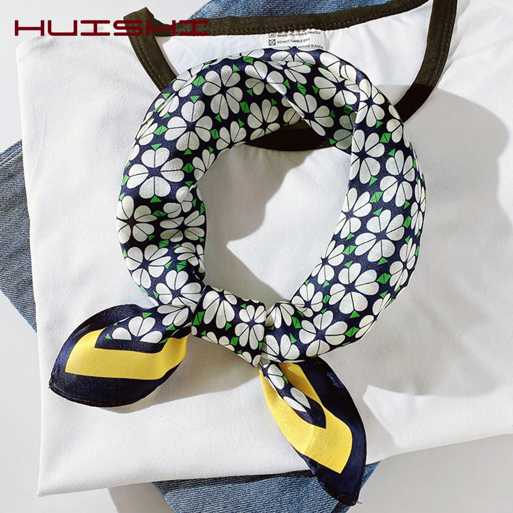 Silk Scarf Women Luxury Bandana Top Handkerchief For Hair Headscarf Flower Printed Women's Bag 100% Silk Bandanas Stole Scarves