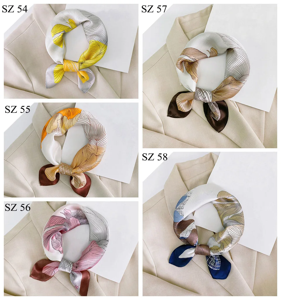 Silk Scarf Women Luxury Bandana Top Handkerchief For Hair Headscarf Flower Printed Women's Bag 100% Silk Bandanas Stole Scarves
