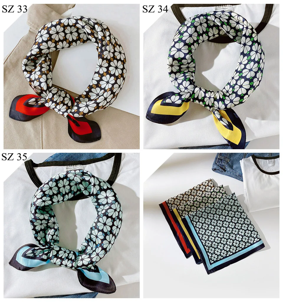 Silk Scarf Women Luxury Bandana Top Handkerchief For Hair Headscarf Flower Printed Women's Bag 100% Silk Bandanas Stole Scarves