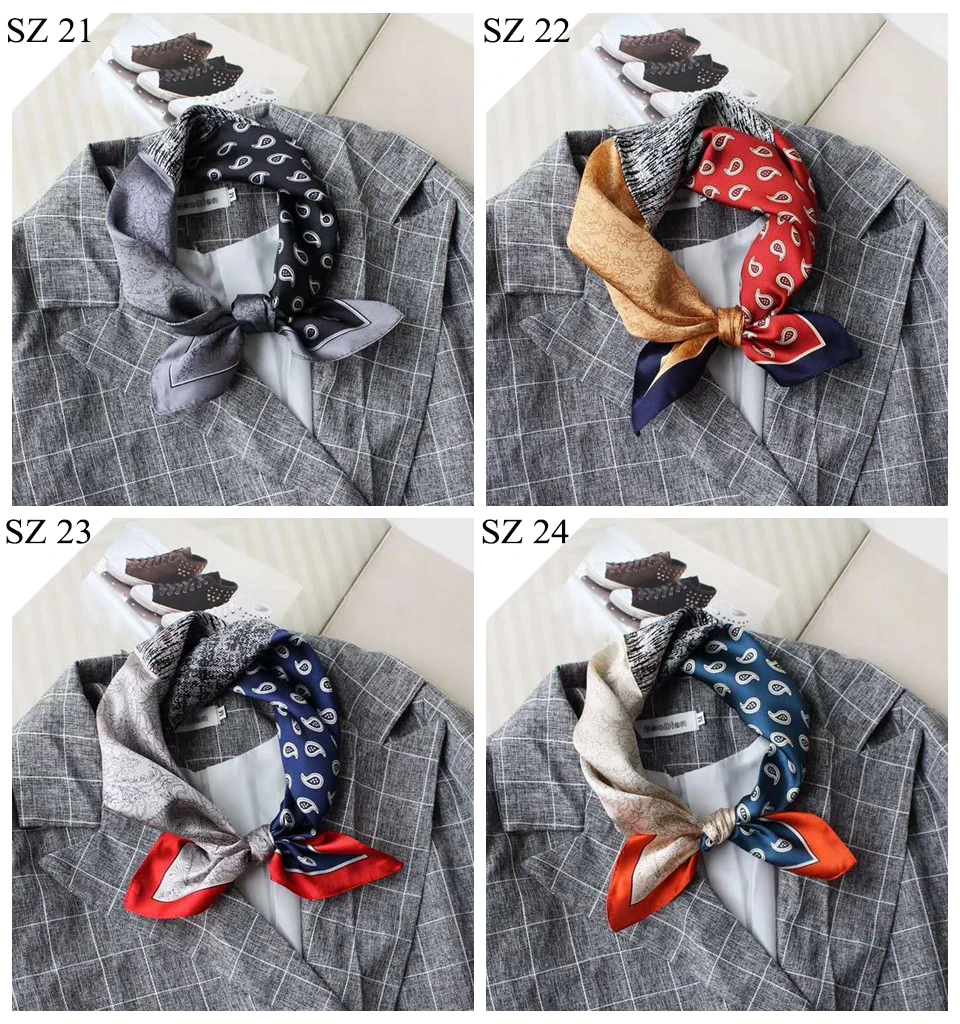 Silk Scarf Women Luxury Bandana Top Handkerchief For Hair Headscarf Flower Printed Women's Bag 100% Silk Bandanas Stole Scarves