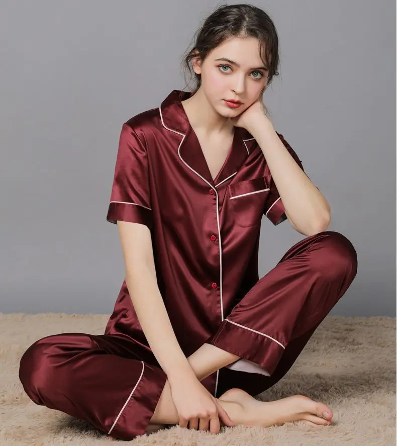 Women 2 Pieces Mulberry Silk Pajama Set Long Sleeve Top & Pants Ice Silk Loungewear Luxury Sleepwear Spring Autumn Casual Home C