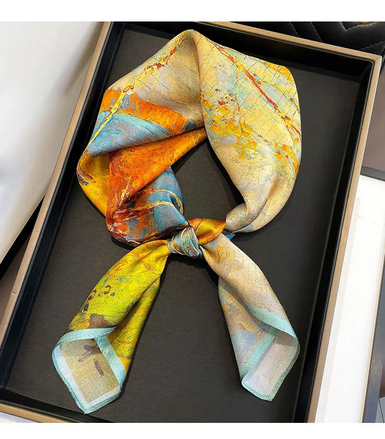 100% Natural Silk Square Scarf Women Bandana Headscarf Scarves Shawls Square Neck Foulard Wraps Cachecol Femme Schals Bufanda