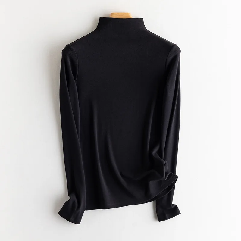 SuyaDream, Women Bottoming T Shirt, Silk Viscose Blend, Long Sleeves, Solid Basic Thermal  Shirt, 2024 Autumn Winter Top