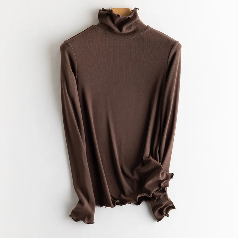 SuyaDream, Women Bottoming T Shirt, Silk Viscose Blend, Long Sleeves, Solid Basic Thermal  Shirt, 2024 Autumn Winter Top