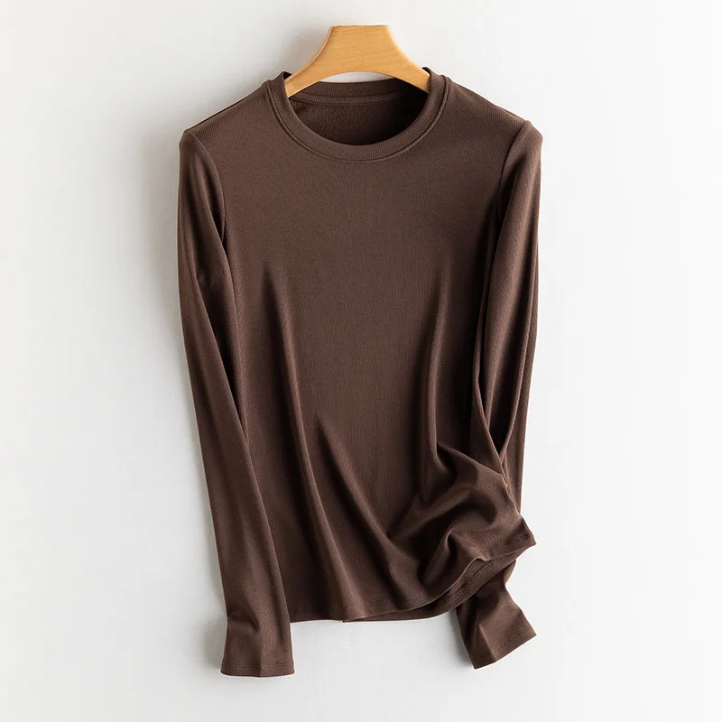 SuyaDream, Women Bottoming T Shirt, Silk Viscose Blend, Long Sleeves, Solid Basic Thermal  Shirt, 2024 Autumn Winter Top