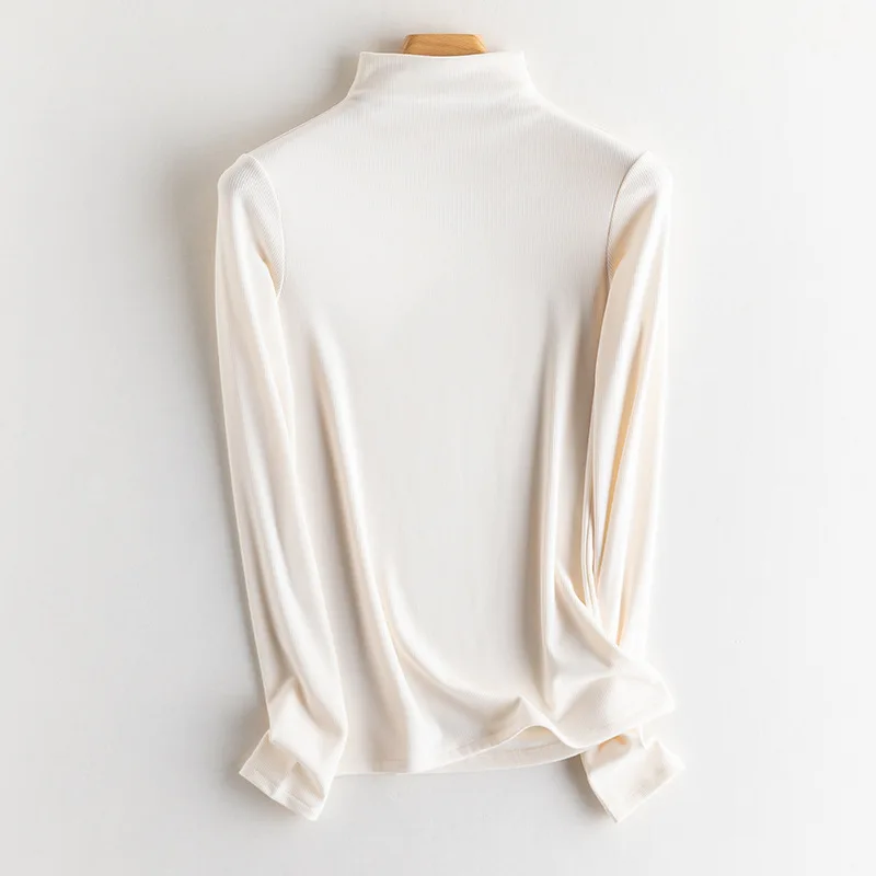 SuyaDream, Women Bottoming T Shirt, Silk Viscose Blend, Long Sleeves, Solid Basic Thermal  Shirt, 2024 Autumn Winter Top