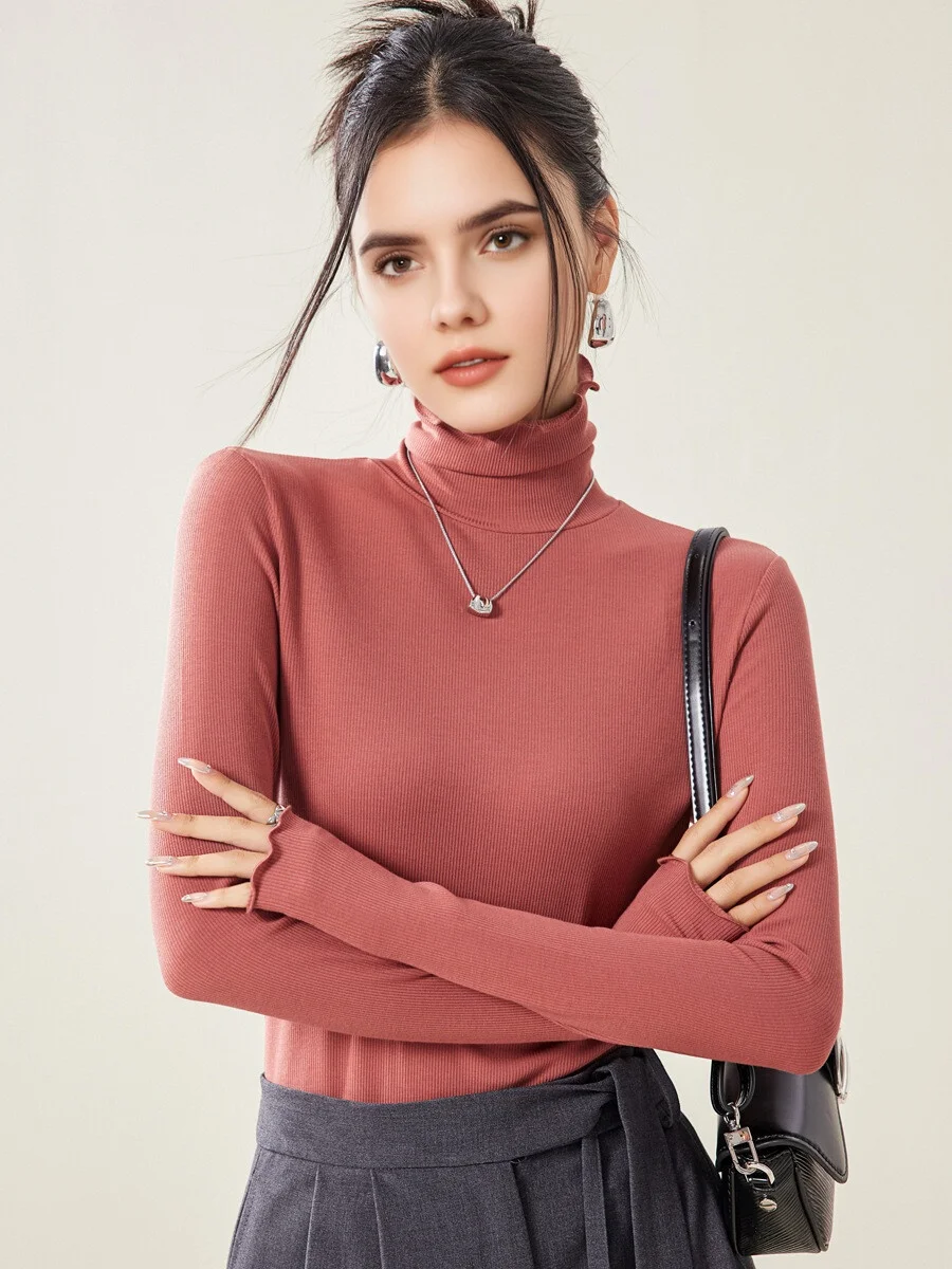SuyaDream, Women Bottoming T Shirt, Silk Viscose Blend, Long Sleeves, Solid Basic Thermal  Shirt, 2024 Autumn Winter Top