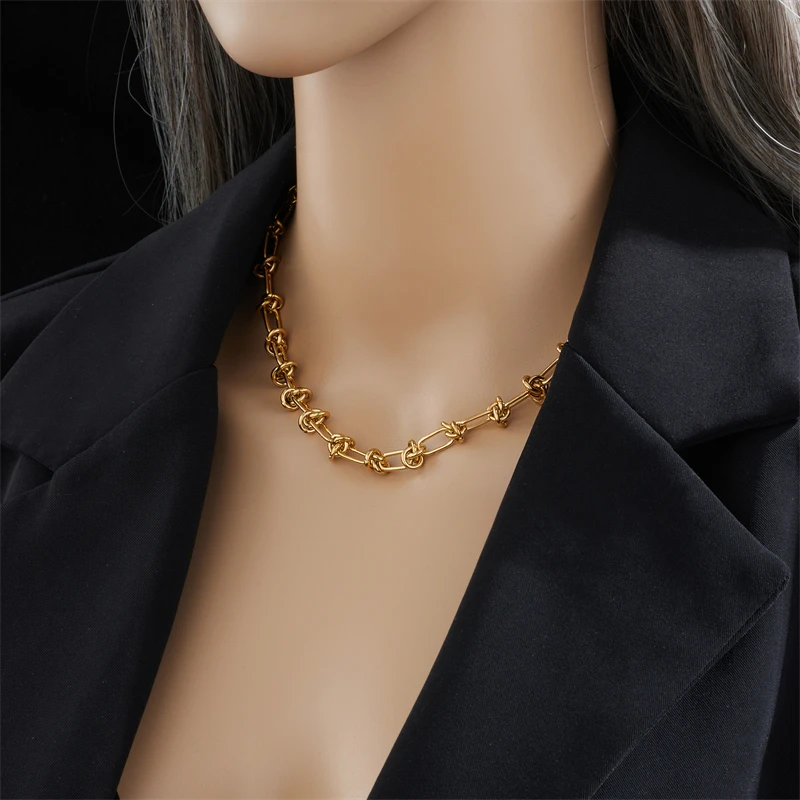 DIEYURO 316L Stainless Steel Gold Silver Color Twist Knot Necklace Bracelets For Womens Girl New Fashion Non-fading Jewelry Set