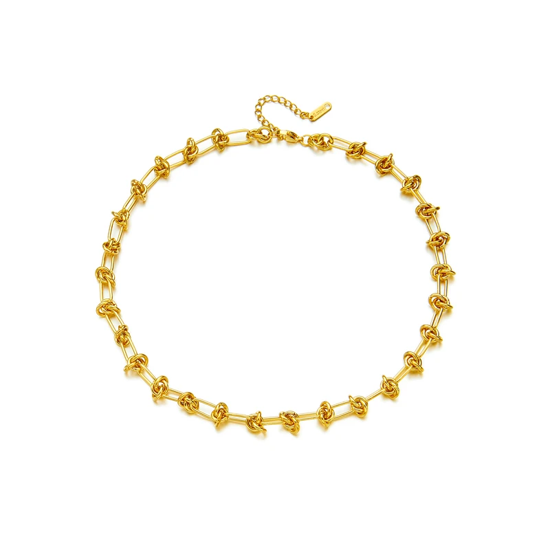DIEYURO 316L Stainless Steel Gold Silver Color Twist Knot Necklace Bracelets For Womens Girl New Fashion Non-fading Jewelry Set