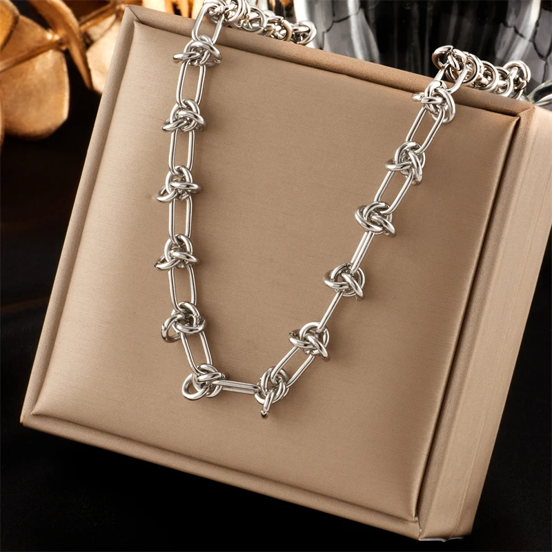DIEYURO 316L Stainless Steel Gold Silver Color Twist Knot Necklace Bracelets For Womens Girl New Fashion Non-fading Jewelry Set