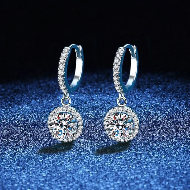 925 Sterling Silver 1 Carat Moissanite Round Earrings for Women Luxury Evening Style