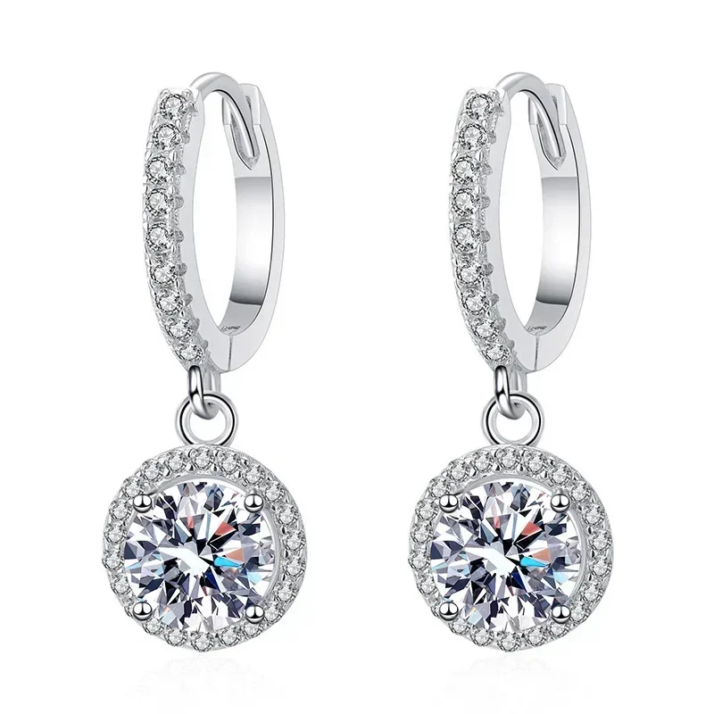 925 Sterling Silver 1 Carat Moissanite Round Earrings for Women Luxury Evening Style