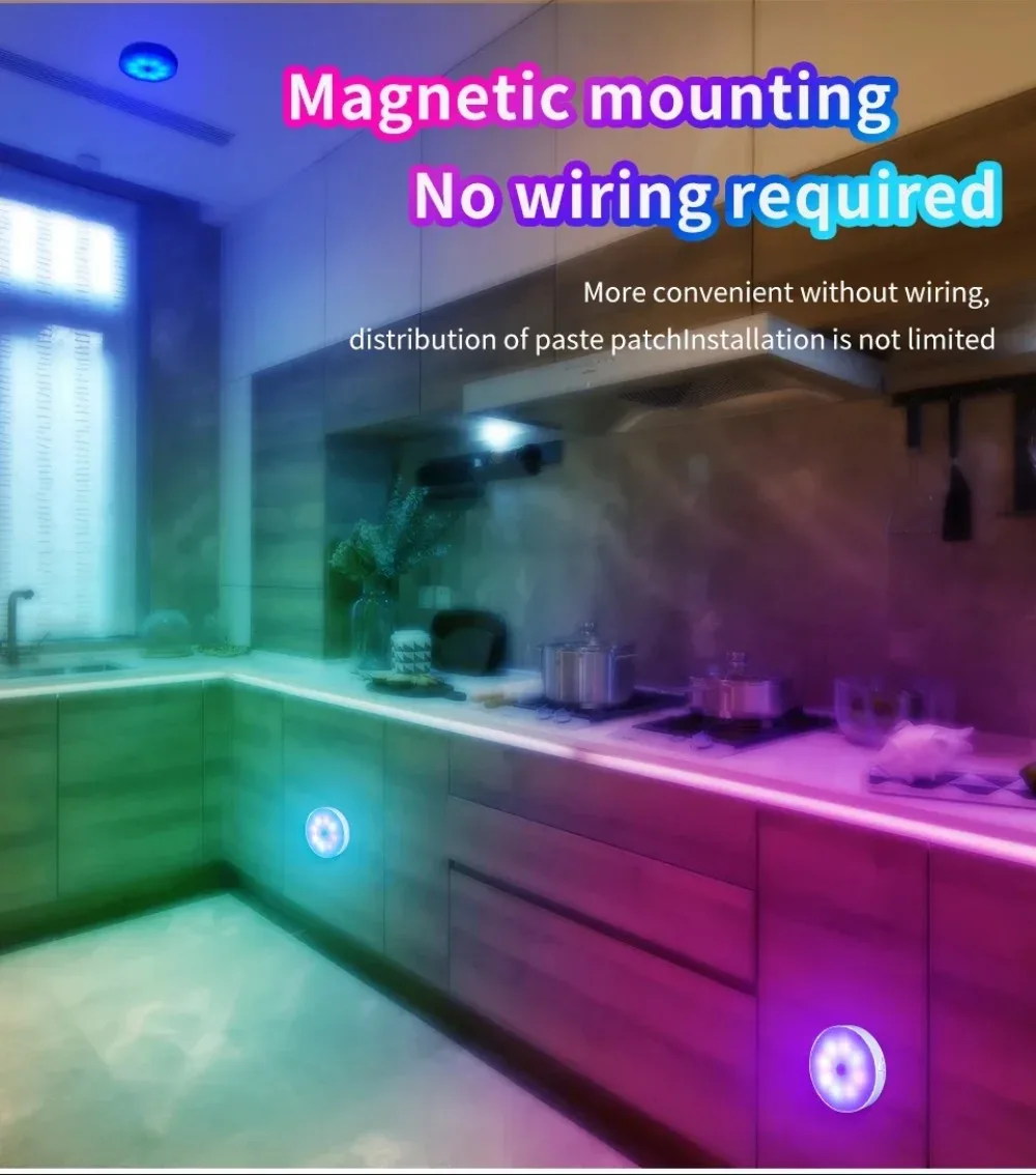 USB Rechargeable Magnetic RGB Night Lamp RGB White Led Night Light with Remote Control Dimmable Lamp Spotlight Fr Display Closet