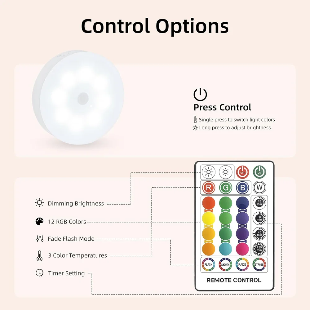 USB Rechargeable Magnetic RGB Night Lamp RGB White Led Night Light with Remote Control Dimmable Lamp Spotlight Fr Display Closet