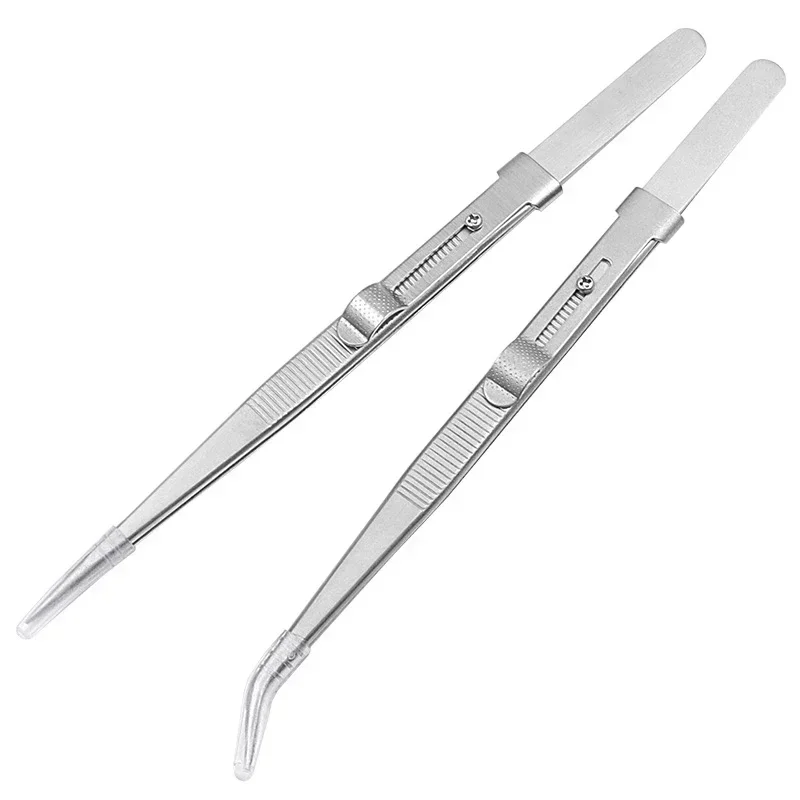 Professional Stainless Steel Tweezers Adjustable with Buckle Slide Lock Antistatic for Diamond Gem Jewelry Making Precision Tool