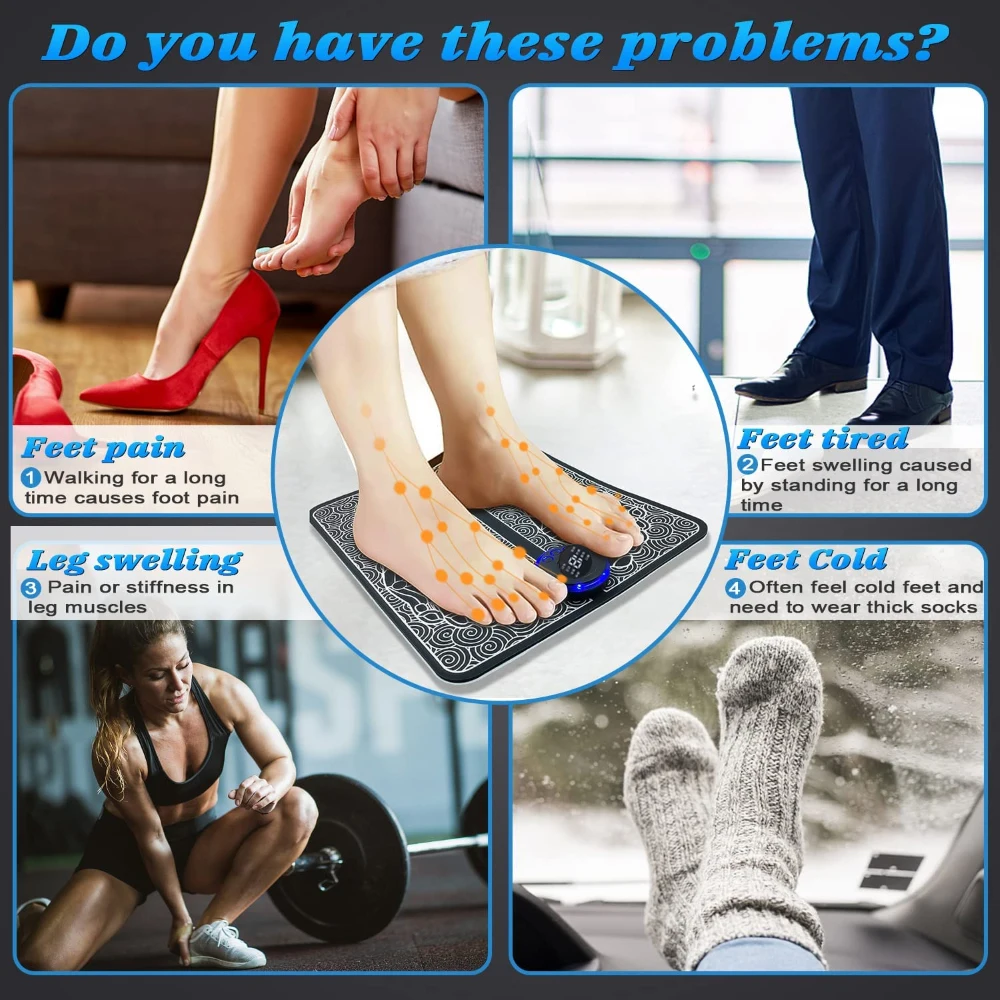Electric EMS Foot Massager Pad Relief Pain Relax Feet Acupoints Massage Mat Shock Muscle Stimulation Improve Blood Circulation