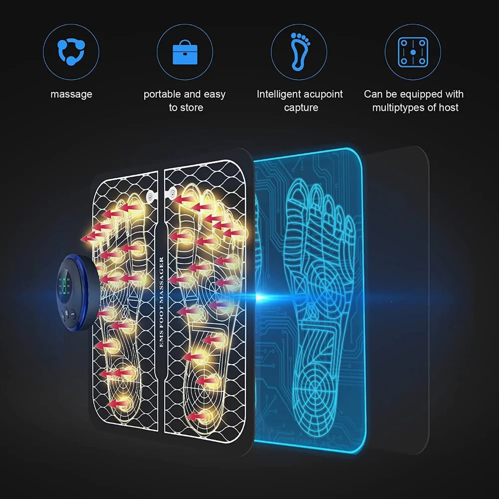 Electric EMS Foot Massager Pad Relief Pain Relax Feet Acupoints Massage Mat Shock Muscle Stimulation Improve Blood Circulation