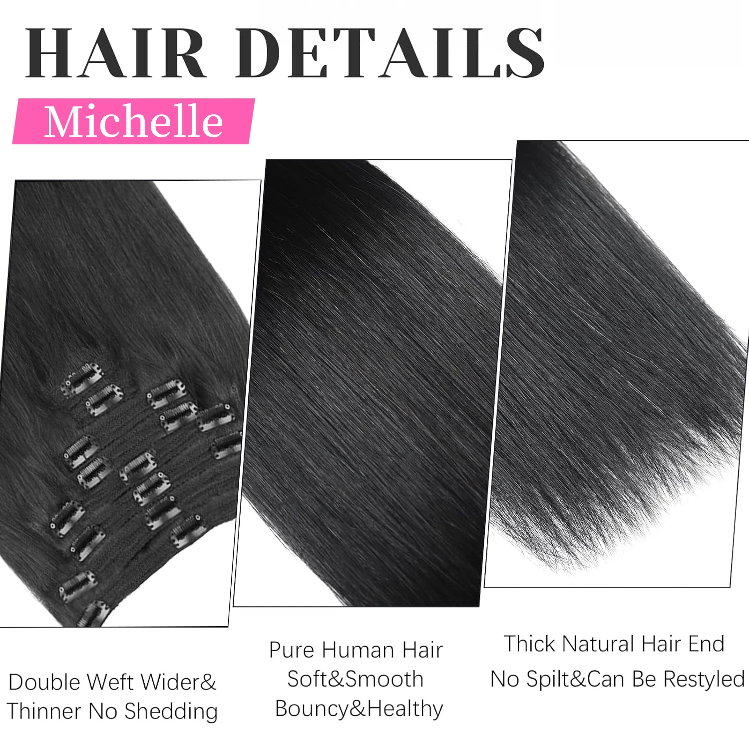 Clip-in Hair Extensions Straight Real Human Hair Seamless 120g Natural Black Human Clip-In Extensions Invisible Straight 8Pcs