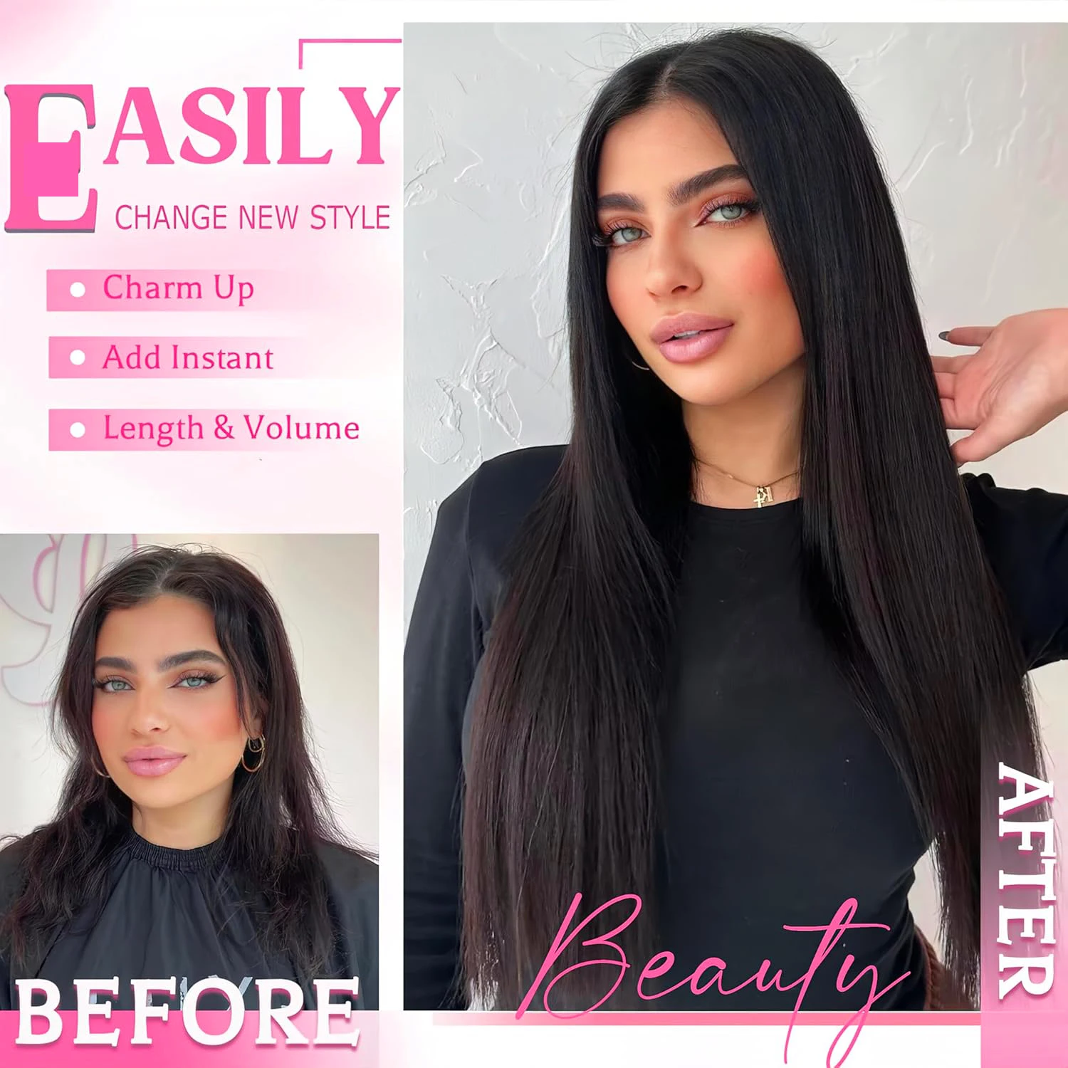 Clip-in Hair Extensions Straight Real Human Hair Seamless 120g Natural Black Human Clip-In Extensions Invisible Straight 8Pcs