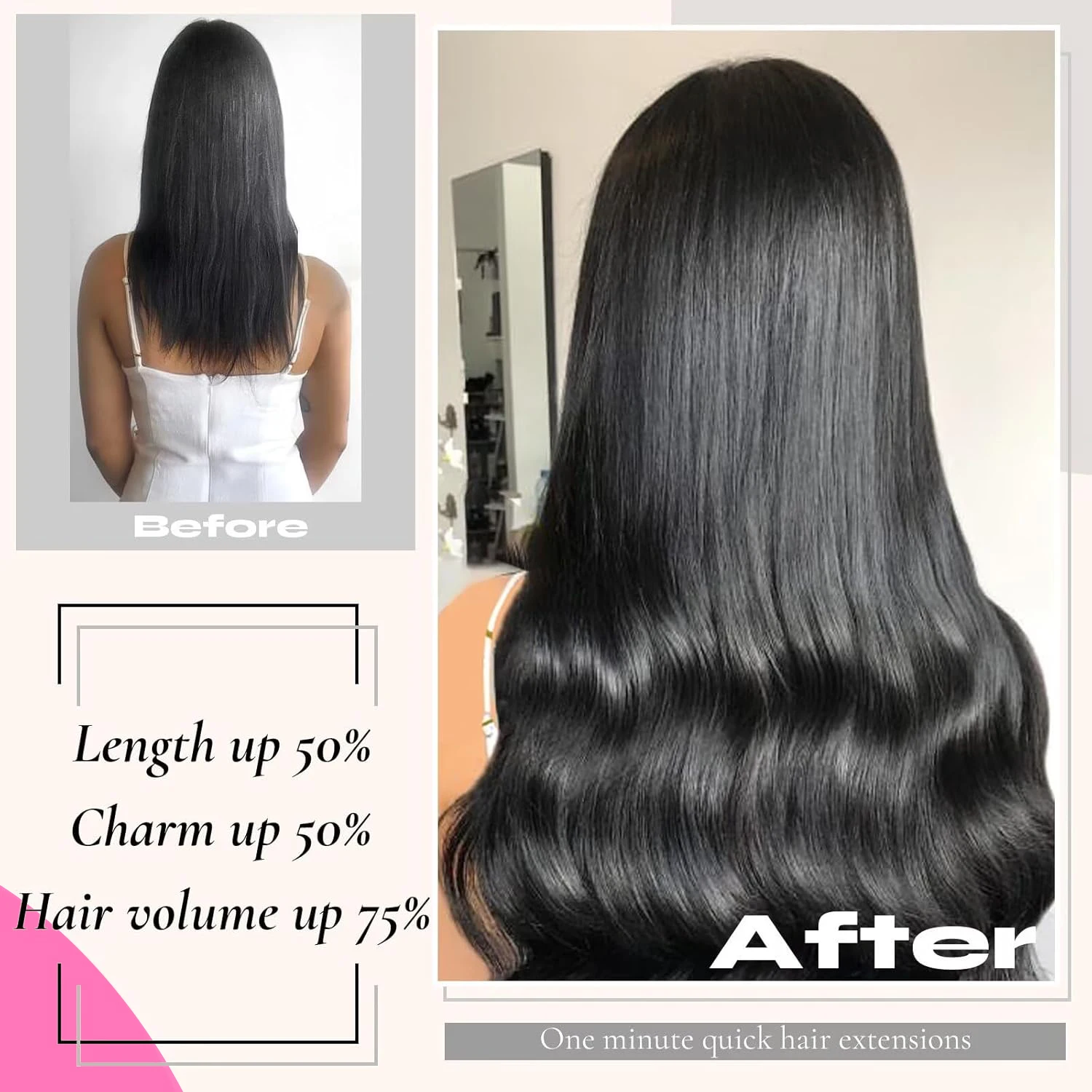 Clip-in Hair Extensions Straight Real Human Hair Seamless 120g Natural Black Human Clip-In Extensions Invisible Straight 8Pcs