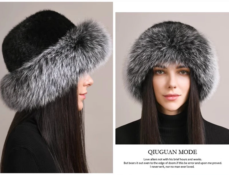 New Genuine Real Natural Knitted Mink Fur Hat Cap Luxury Women Handmade Knit Fashion Winter Headwear Warm Real Fox Fur Beanies