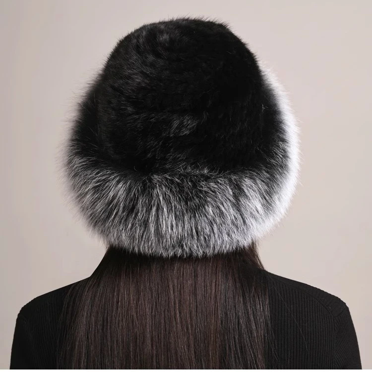 New Genuine Real Natural Knitted Mink Fur Hat Cap Luxury Women Handmade Knit Fashion Winter Headwear Warm Real Fox Fur Beanies