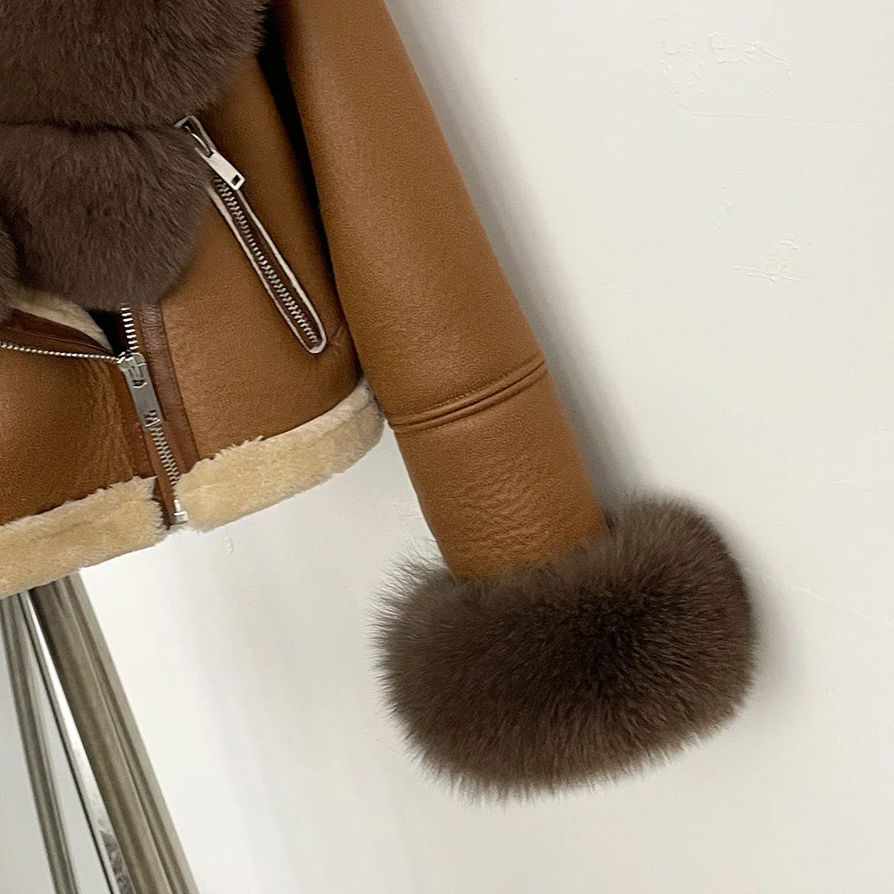 OFTBUY Short Faux Leather Fake Fur Inner Jacket Female New Winter Real Fox Fur Collar and Cuffs Clothes Women Thick Warm Coat