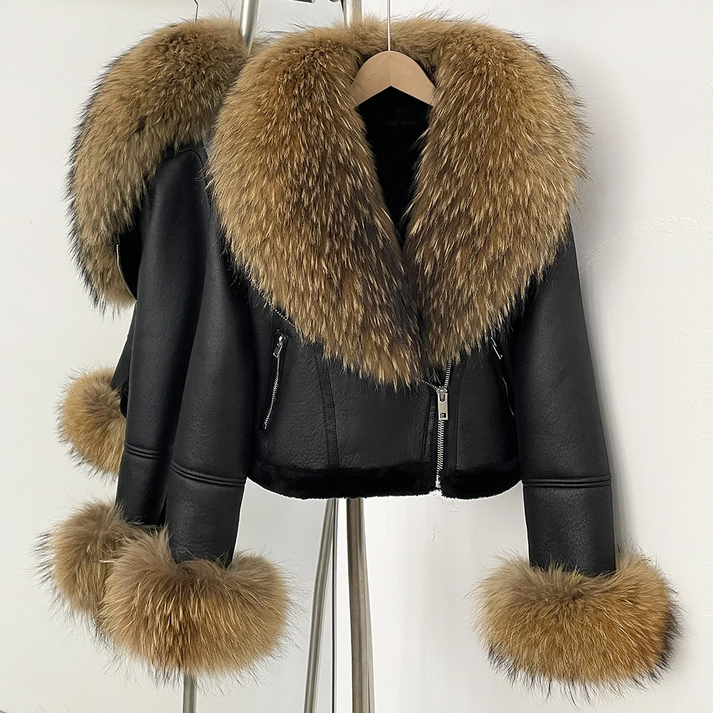 OFTBUY Short Faux Leather Fake Fur Inner Jacket Female New Winter Real Fox Fur Collar and Cuffs Clothes Women Thick Warm Coat