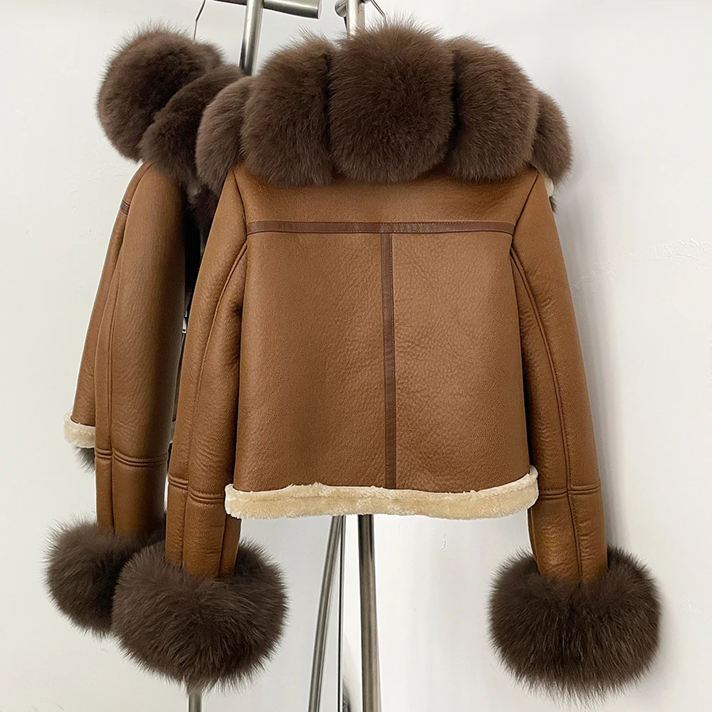 OFTBUY Short Faux Leather Fake Fur Inner Jacket Female New Winter Real Fox Fur Collar and Cuffs Clothes Women Thick Warm Coat