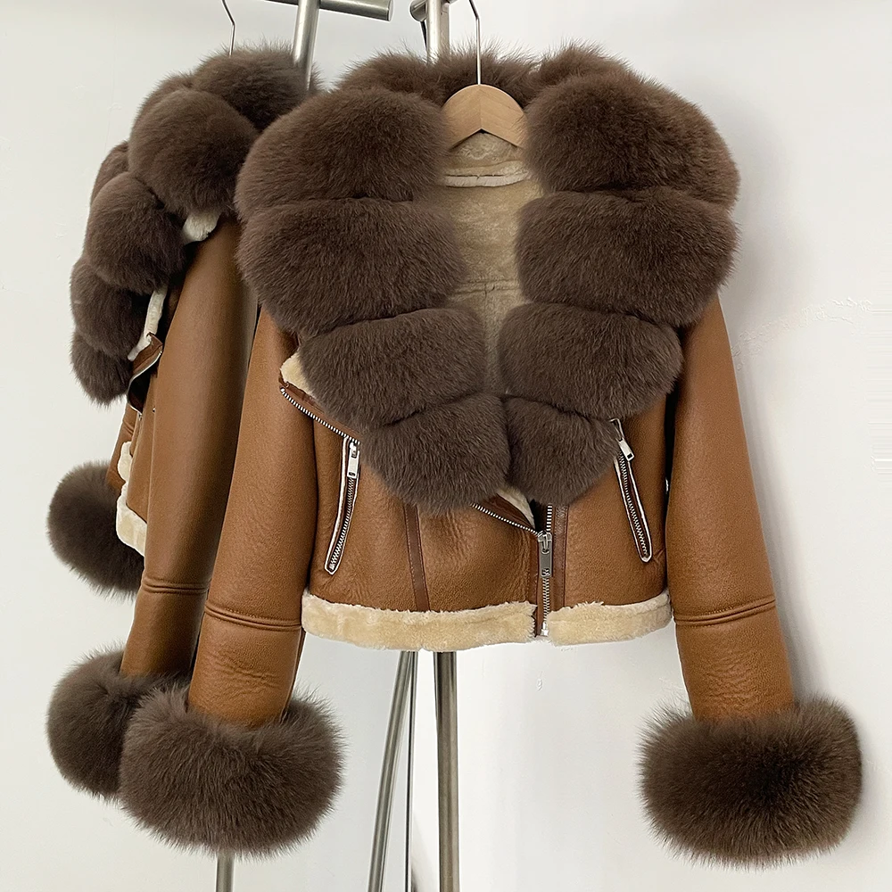 OFTBUY Short Faux Leather Fake Fur Inner Jacket Female New Winter Real Fox Fur Collar and Cuffs Clothes Women Thick Warm Coat